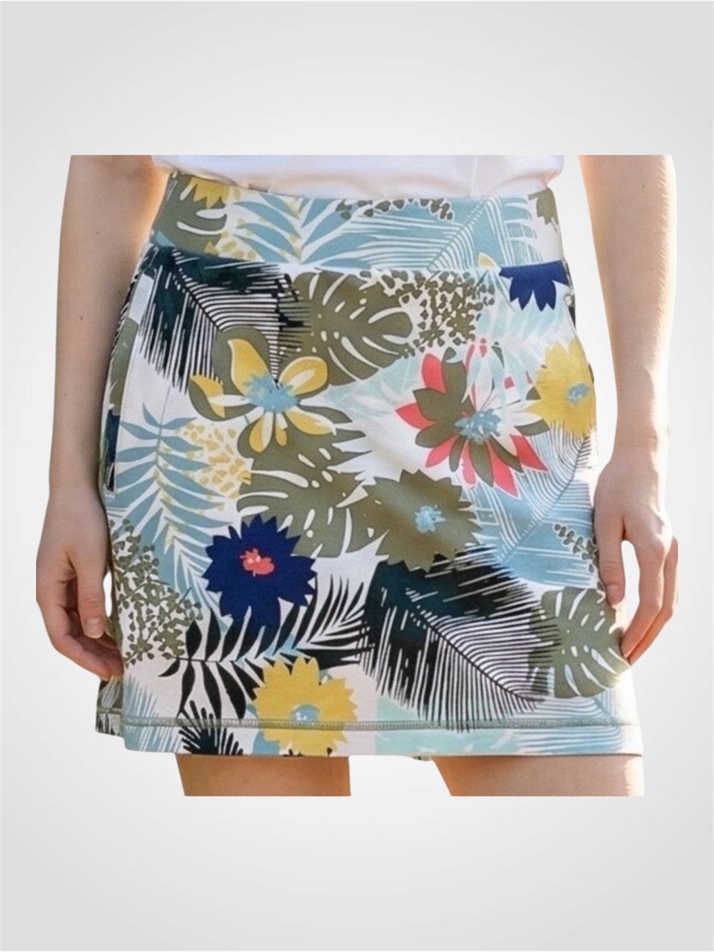 T by Talbots Tropical Floral Skort in Blue, Yellow & Green - Small - Pockets